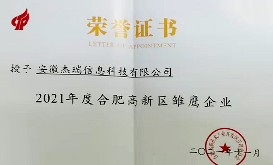 浙江2021年度合肥高新區(qū)雛鷹企業(yè)